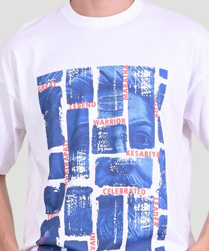Men's White Shivaji Graphic Print Half Sleeves Oversized Fit T-Shirt